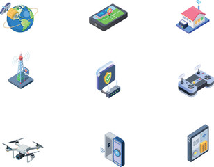 Isometric Wireless Technology and Smart Devices Icon Set