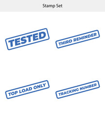 Fototapeta premium Isolated Blue Stamps Tested, Third Reminder, Top Load Only, Tracking Number