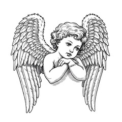 angel, cherub, wings, vector, clipart, lineart, vintage, spiritual, baby, divine, holy, drawing, guardian, heaven, peaceful, illustration, sacred, prayer, child, sketch, cute, classic, baroque, celest