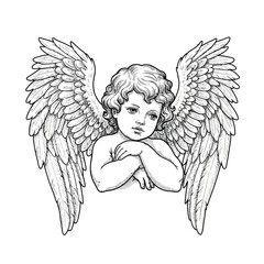 angel, cherub, wings, vector, clipart, lineart, vintage, spiritual, baby, divine, holy, drawing, guardian, heaven, peaceful, illustration, sacred, prayer, child, sketch, cute, classic, baroque, celest