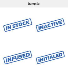 Rubber Stamp Set with In Stock, Inactive, Infused, and Initialed on White