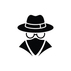 Silhouette of a mysterious figure wearing a hat and glasses
