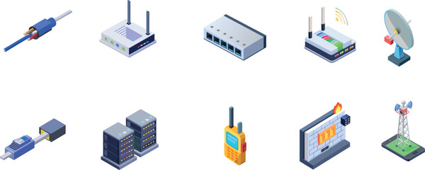Isometric Networking and Communication Icons Set