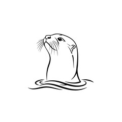 otter, drawing, lineart, illustration, minimalist, wildlife, aquatic, animal, sketch, outline, water, nature, river, mammal, whiskers, cute, black, white, wild, swimming, head, detailed, realistic, in