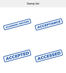 Set of Acceptance Accepted Academic Record and Accessed Stamps Isolated on White