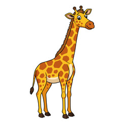 Naklejka premium giraffe, cartoon, clipart, animal, kids, cute, safari, jungle, wild, illustration, drawing, graphic, art, print, design, icon, baby, zoo, creature, tall, neck, spots, mammal, Africa, nature, yellow, w