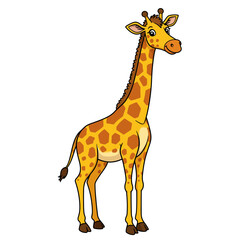 Obraz premium giraffe, cartoon, clipart, animal, kids, cute, safari, jungle, wild, illustration, drawing, graphic, art, print, design, icon, baby, zoo, creature, tall, neck, spots, mammal, Africa, nature, yellow, w