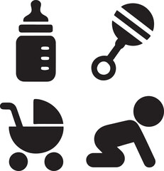 Set of baby care icons in silhouette