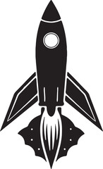 Retro rocket ship launching into space silhouette