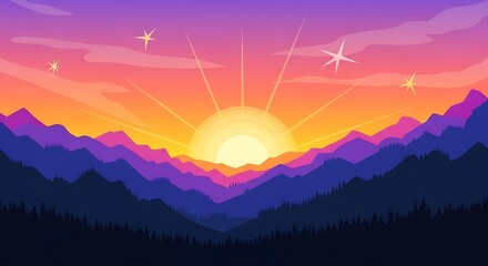 Sunrise Mountain Landscape.