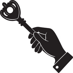 Hand holding ornate key silhouette