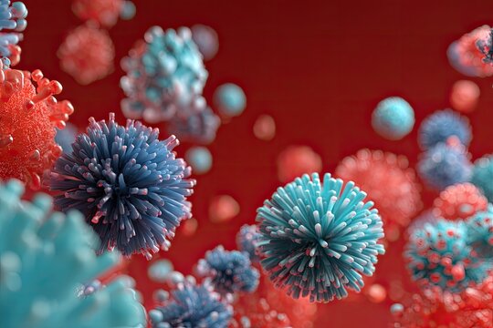 3D Virus Particles on Red Background - Powered by Adobe