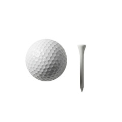 transparent golf ball with dimpled texture and golf tee, perfectly positioned on a seamless transparent background under bright studio lighting with no shadows, commercial product photography