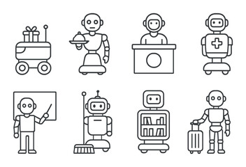 Variety of service robots with different roles and functions