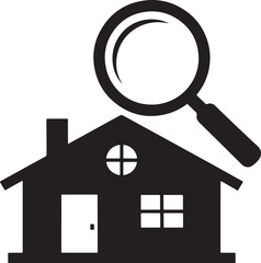 Magnifying glass over house silhouette for inspection silhouette