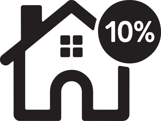 Black house silhouette with ten percent discount icon silhouette
