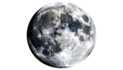 Full Moon Isolated on White Background with Craters and Lunar Surface Details.