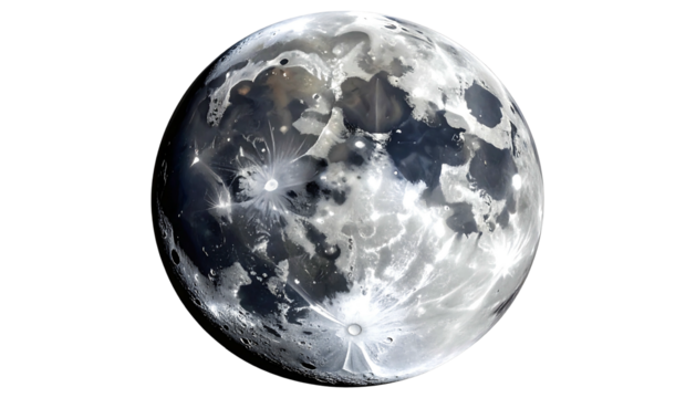 Full Moon Isolated on White Background with Craters and Lunar Surface Details.