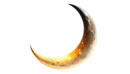 Golden Crescent Moon on White Background.