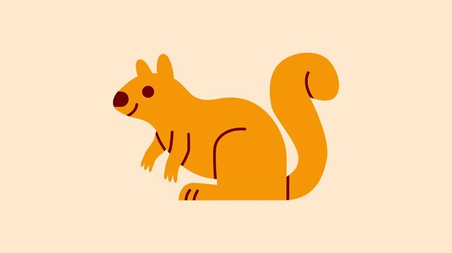 Cartoon orange squirrel animation with large tail standing upright on plain background.
