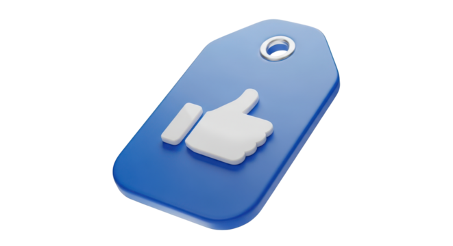 Blue Price Tag with White Thumbs Up Icon isolated on a transparent background label