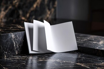 Blank brochure on dark marble