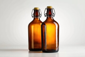 Two amber glass bottles with metal caps