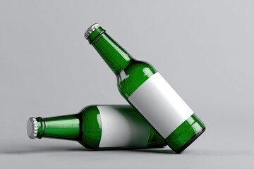Two green beer bottles with blank labels