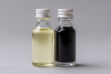 Two small glass bottles with liquids