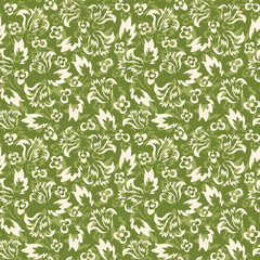 Seamless blooming floral pattern based on hand drawn art ornaments. Colorful flowers on color background. Vector illustration. Simple minimalistic pattern for fabric, textile.