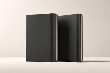 Two black notebooks on a white surface (1)