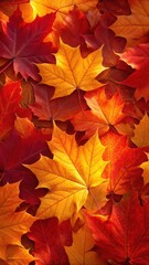 Fototapeta premium A vibrant display of autumn leaves in shades of red, orange, and yellow, creating a warm and inviting scene