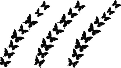 Butterfly silhouette pattern vector with diagonal alignment, black and white design, symmetrical layout, decorative nature theme, graphic repeat artwork