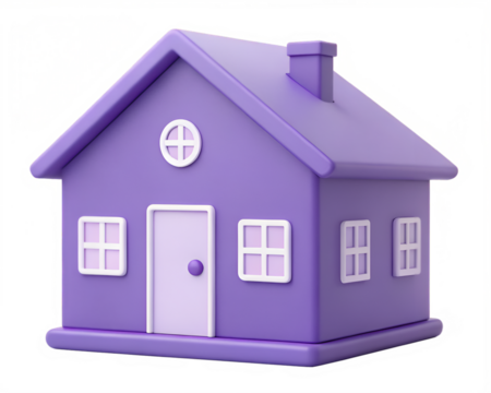 Purple 3d cartoon house with white windows and door on black background home lavender - Powered by Adobe