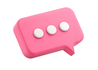 3 D pink speech bubble with white dots on black background chat message