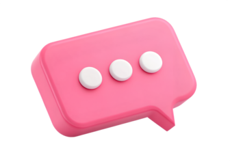 3 D pink speech bubble with white dots on black background chat message