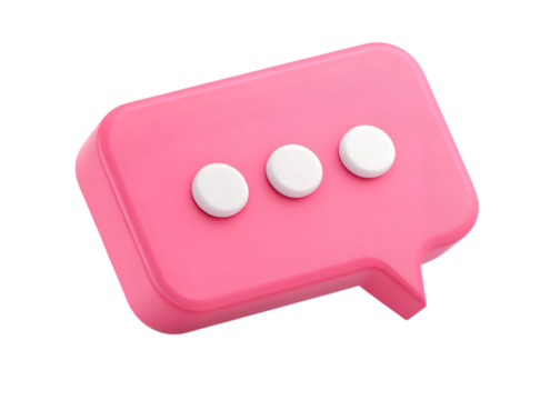 3 D pink speech bubble with white dots on black background chat message