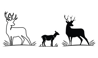 Deer icon vector on White Background. Deer Silhouette and line art illustration, design concept Deer icon. Vector illustration.