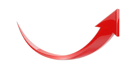 Glossy Red Arrow Curve Upward Motion isolated on a transparent background image