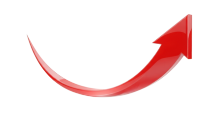 Glossy Red Arrow Curve Upward Motion isolated on a transparent background image