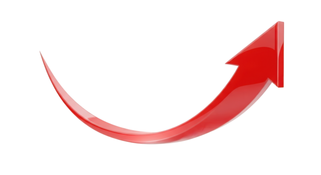 Glossy Red Arrow Curve Upward Motion isolated on a transparent background image