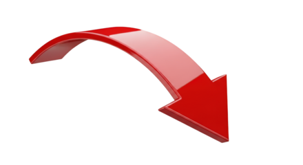 Glossy Red Arrow Pointing Downward isolated on a transparent background direction symbol