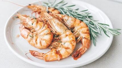 Grilled Shrimp with Rosemary, savory orange and green, healthy seafood meal.