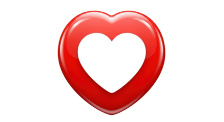 Glossy Red Heart Shape with Inner Cutout isolated on a transparent background symbol