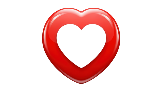 Glossy Red Heart Shape with Inner Cutout isolated on a transparent background symbol