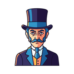 Cartoon Man with Top Hat Suit and Moustache Illustration.