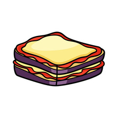 Cartoon Sandwich Illustration Layered Bread Cheese and Red Filling.