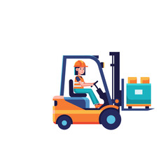 Cartoon Woman Operating a Forklift with Cargo.
