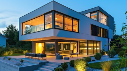 Obraz premium Modern house exterior evening