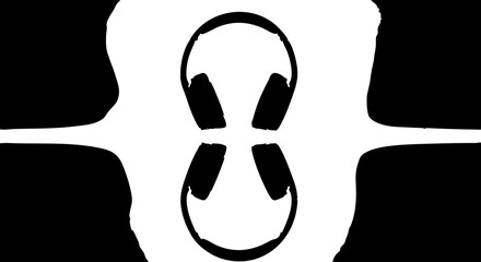 Dynamic audio headphones visualized with striking symmetrical black and white graphic design for music lovers and tech enthusiasts © Vectors Studio